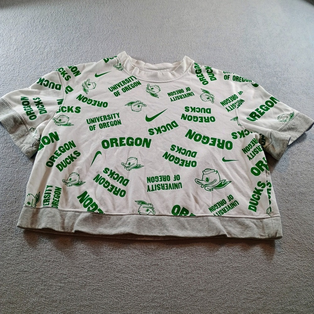 Nike Womens Oregon Ducks All Over Print Cropped Tri Blend Sweatshirt White XL